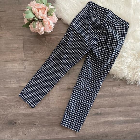 New J. Crew Martie Navy Grid High Waist Crop Slim Leg Pants 2 - Picture 4 of 6